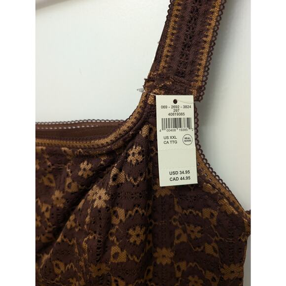 Aerie Show Off Lace Bra Top Dark Maple XXL Floral Eyelet Cottagecore Boho Fall - Picture 2 of 4
